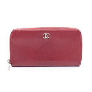 Chanel Round Wallet Red Leather Calf CC Logo